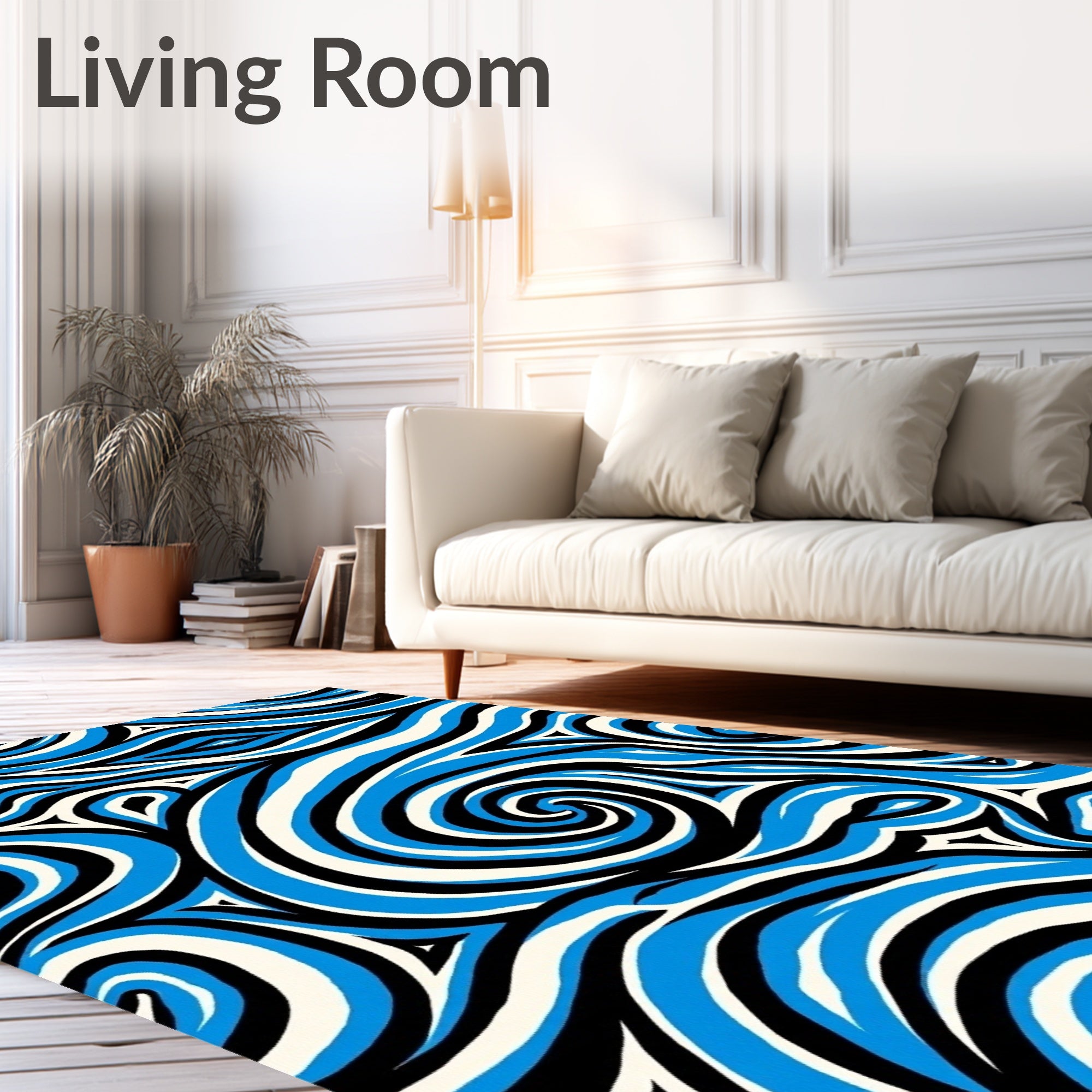 Abstract Blue Black Cream Swirl Rug