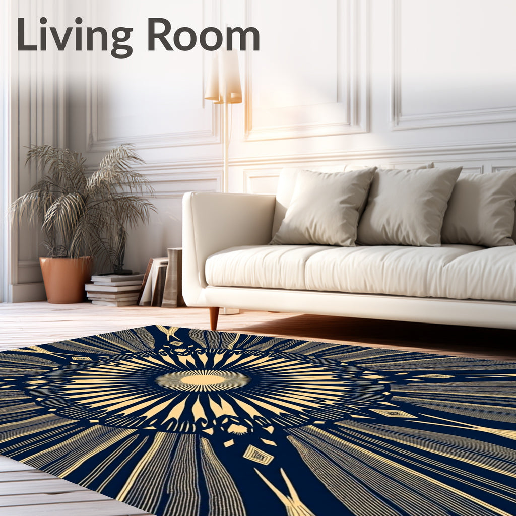 Navy Gold Sunburst Radial Rug