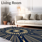 Navy Gold Sunburst Radial Rug