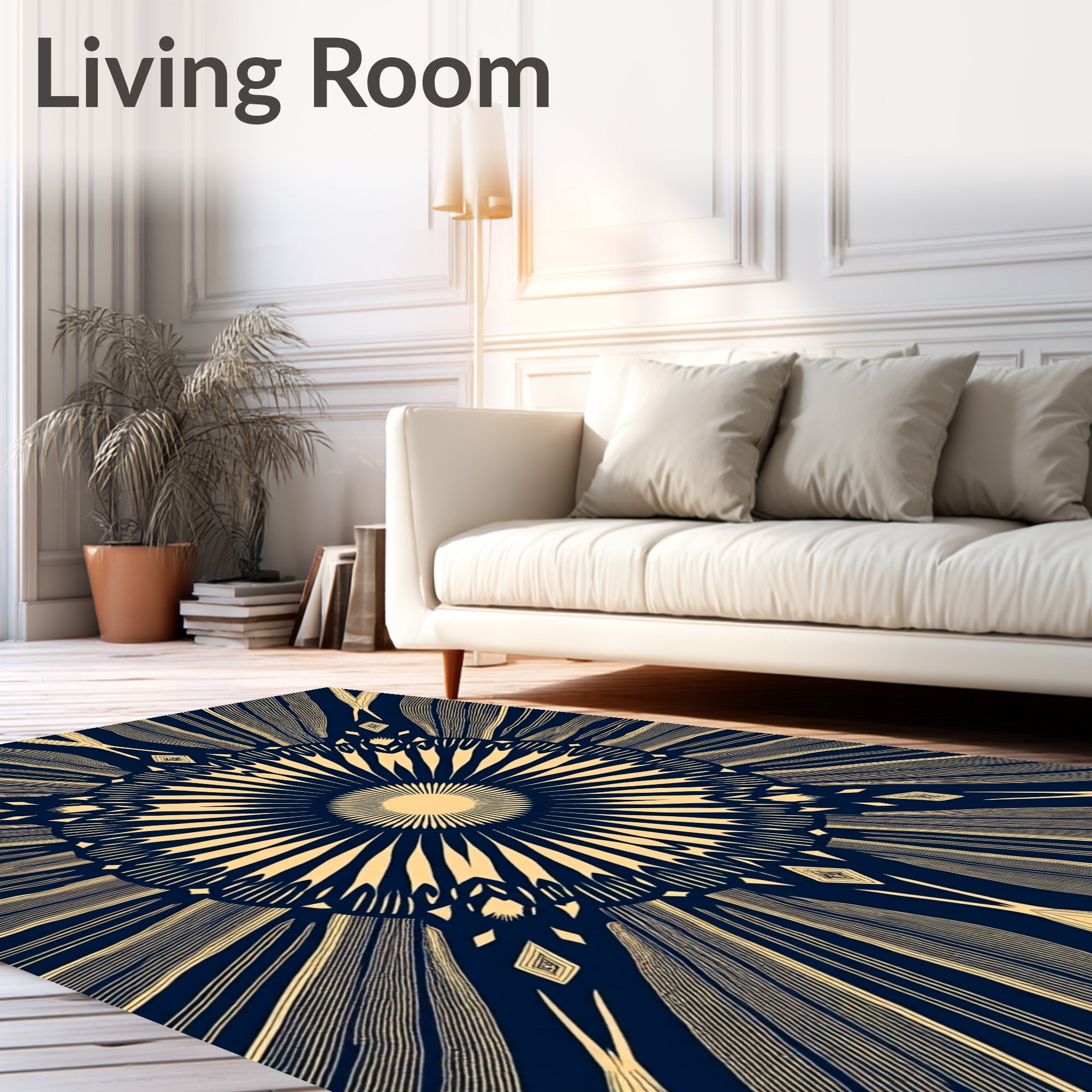 Navy Gold Sunburst Radial Rug