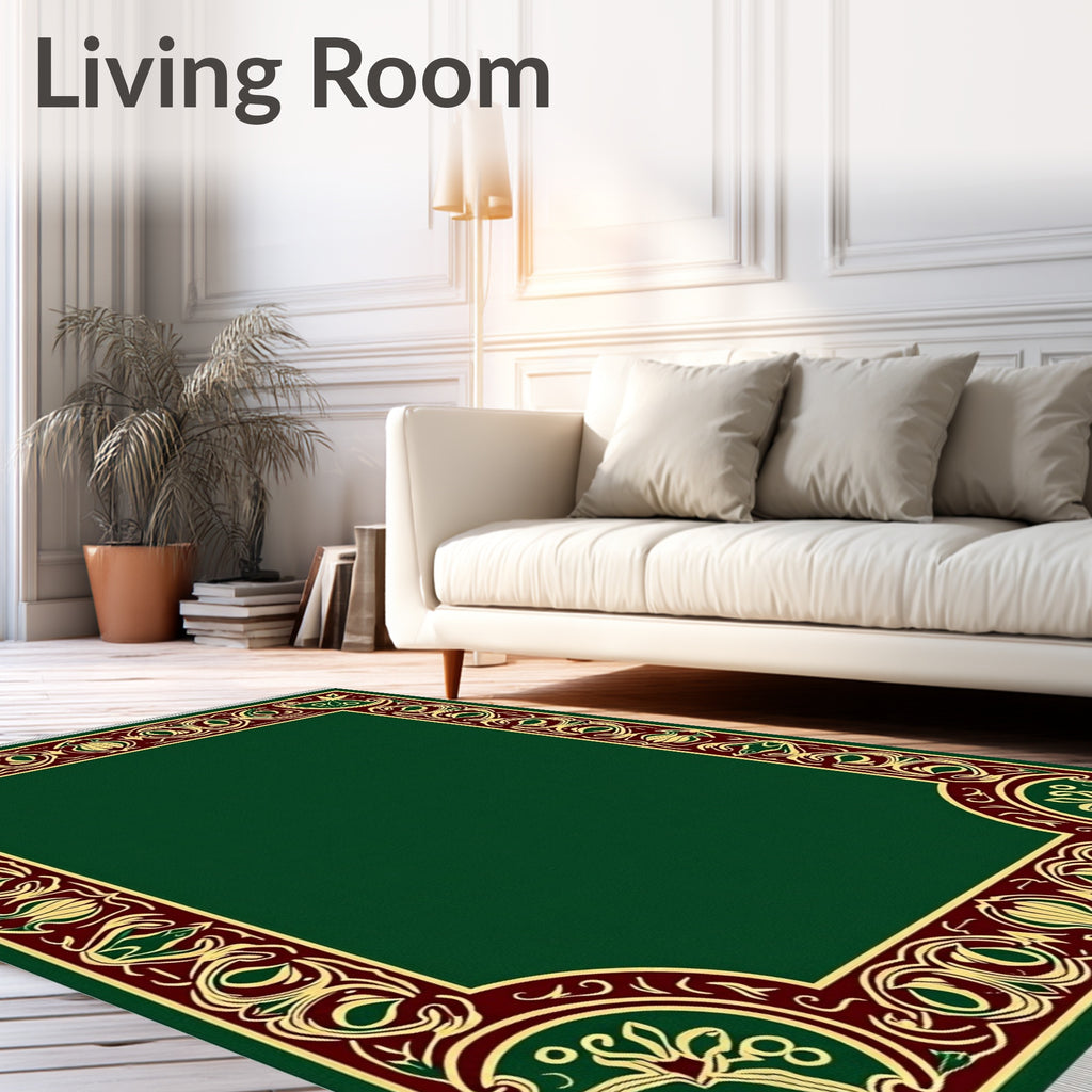Emerald Green Bordered Floral Medallion Rug
