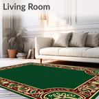 Emerald Green Bordered Floral Medallion Rug