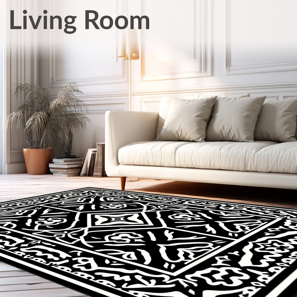 Monochromatic Bold Ornate Square Rug