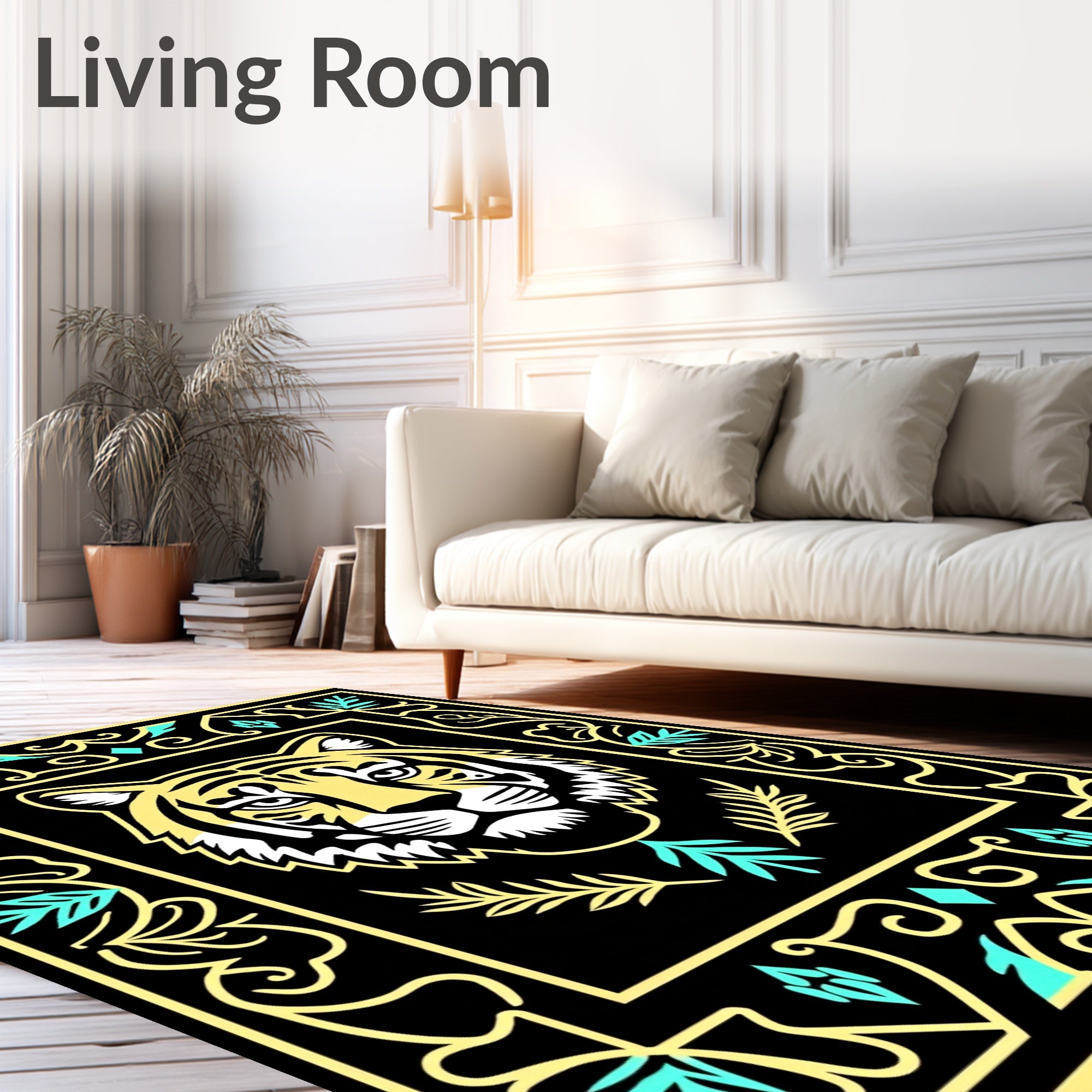 Bold Yellow Tiger Tribal Frame Rug