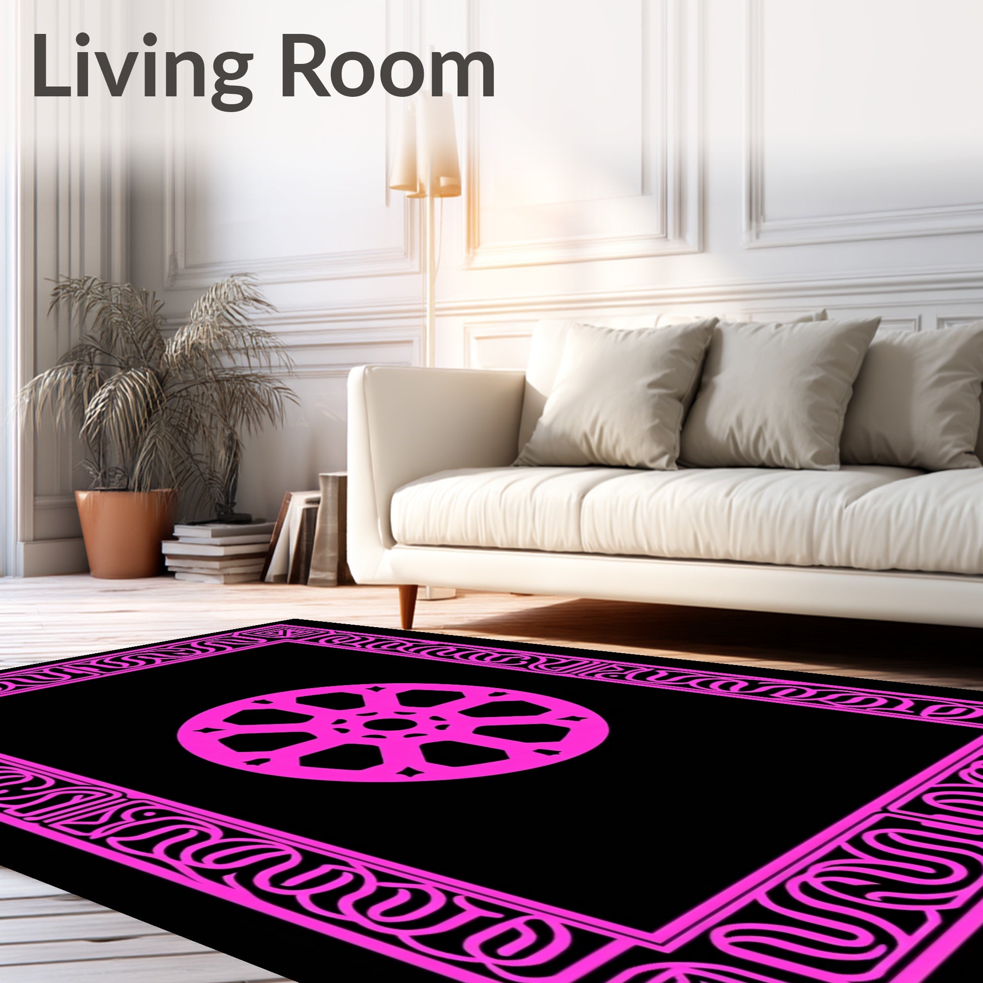 Vibrant Pink Geometric Circular Frame Rug