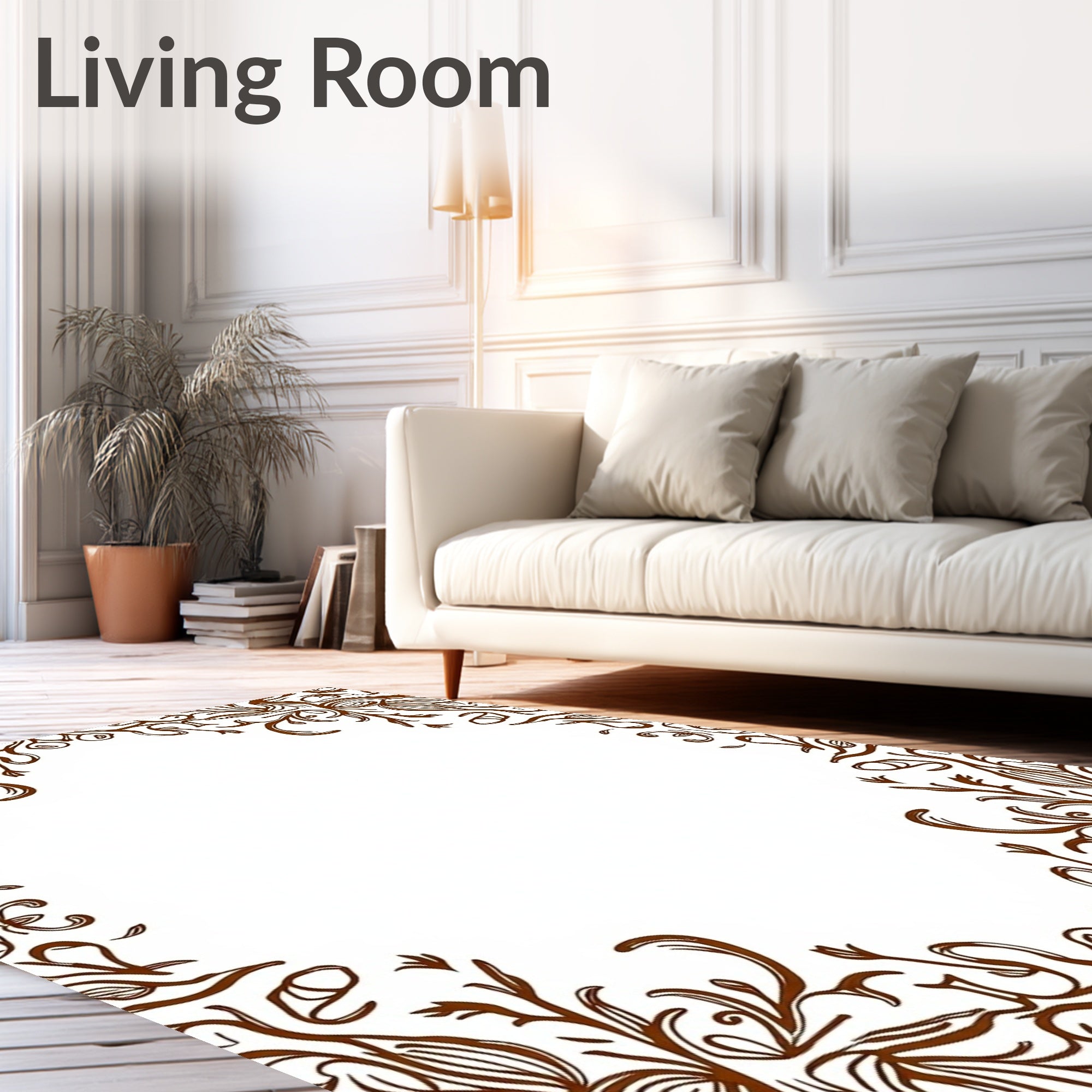 Brown Floral Swirl Mandala Rug