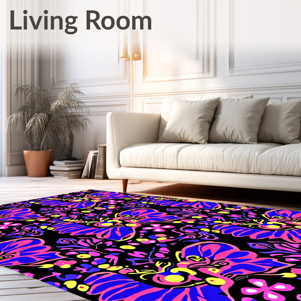 Vibrant Butterfly Garden Floral Medallion Rug