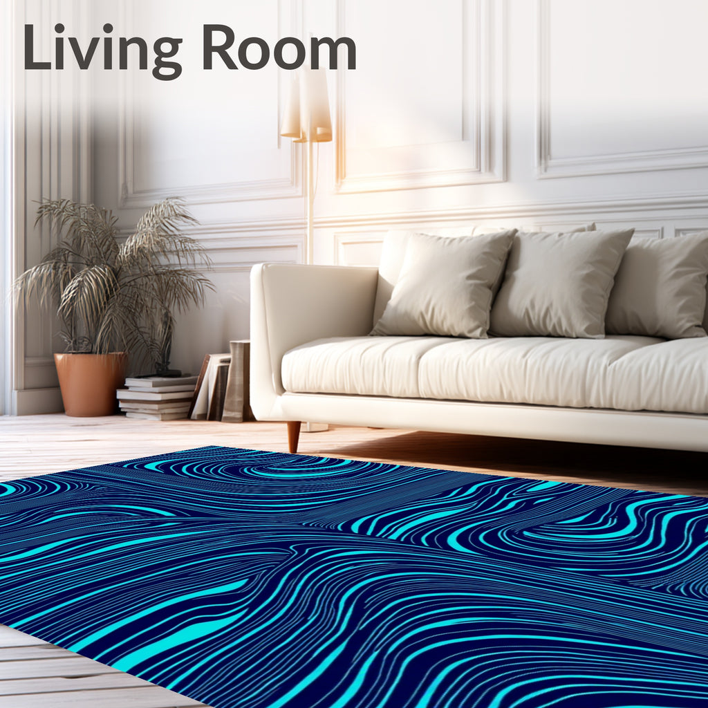 Deep Blue Swirling Aqua Lines Rug