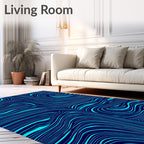 Deep Blue Swirling Aqua Lines Rug