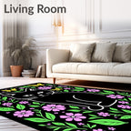 Whimsical Black Cat Floral Garden Rug