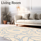 Subtle Sky Blue Arabesque Scroll Rug