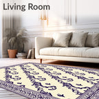 Cream Bordered Navy Swirls Rug