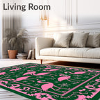 Pink Flamingo Garden Border Rug