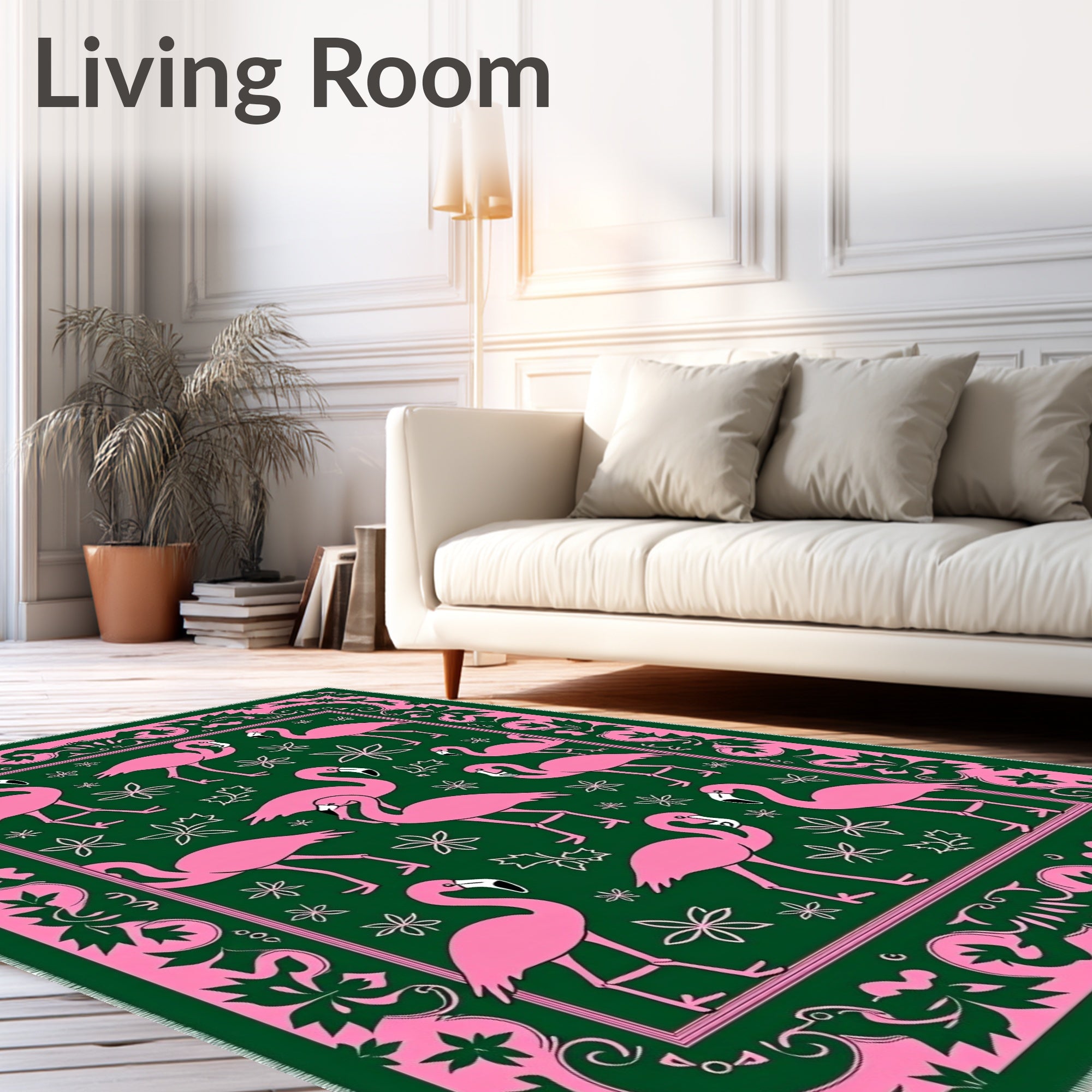 Pink Flamingo Garden Border Rug