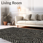 Cream Swirls Black Contemporary Abstract Rug