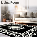 Vibrant Ivory Filigree Oval Frame Rug