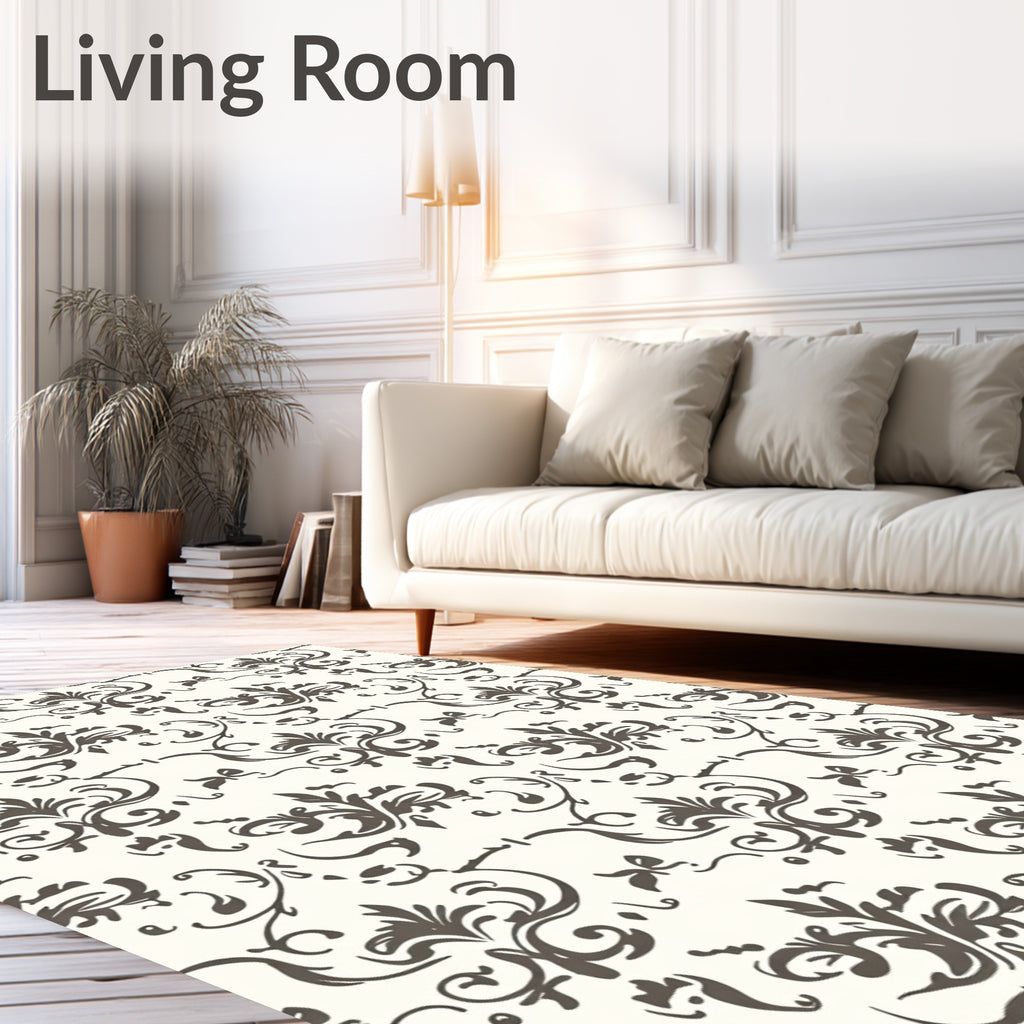 Neutral Cream and Brown Damask Flourish Rug