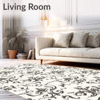 Neutral Cream and Brown Damask Flourish Rug