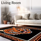 Powerful Orange Tiger Face Frame Rug