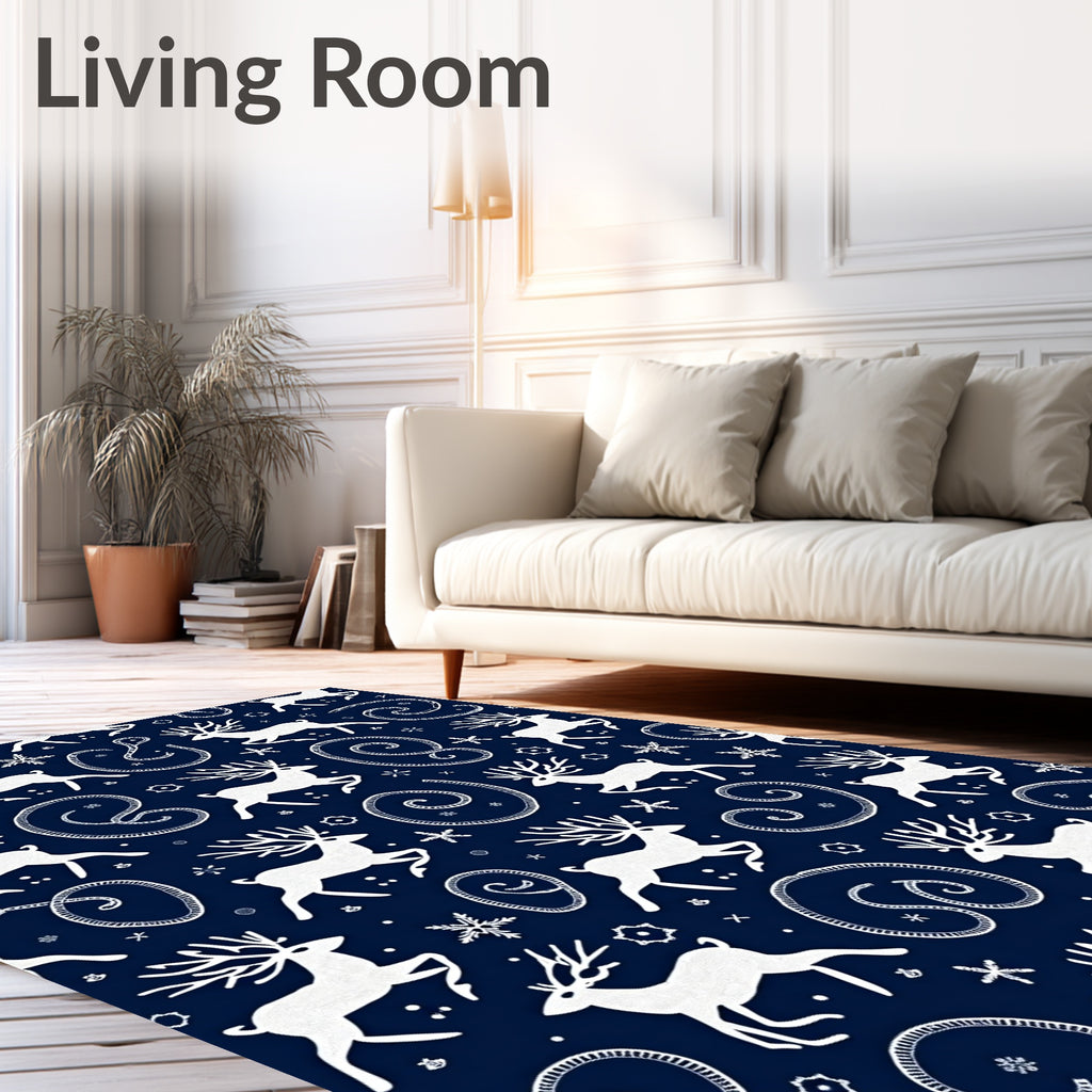 Winter White Reindeer Snowflake Swirls Rug