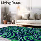 Green Swirl Navy Tribal Rug