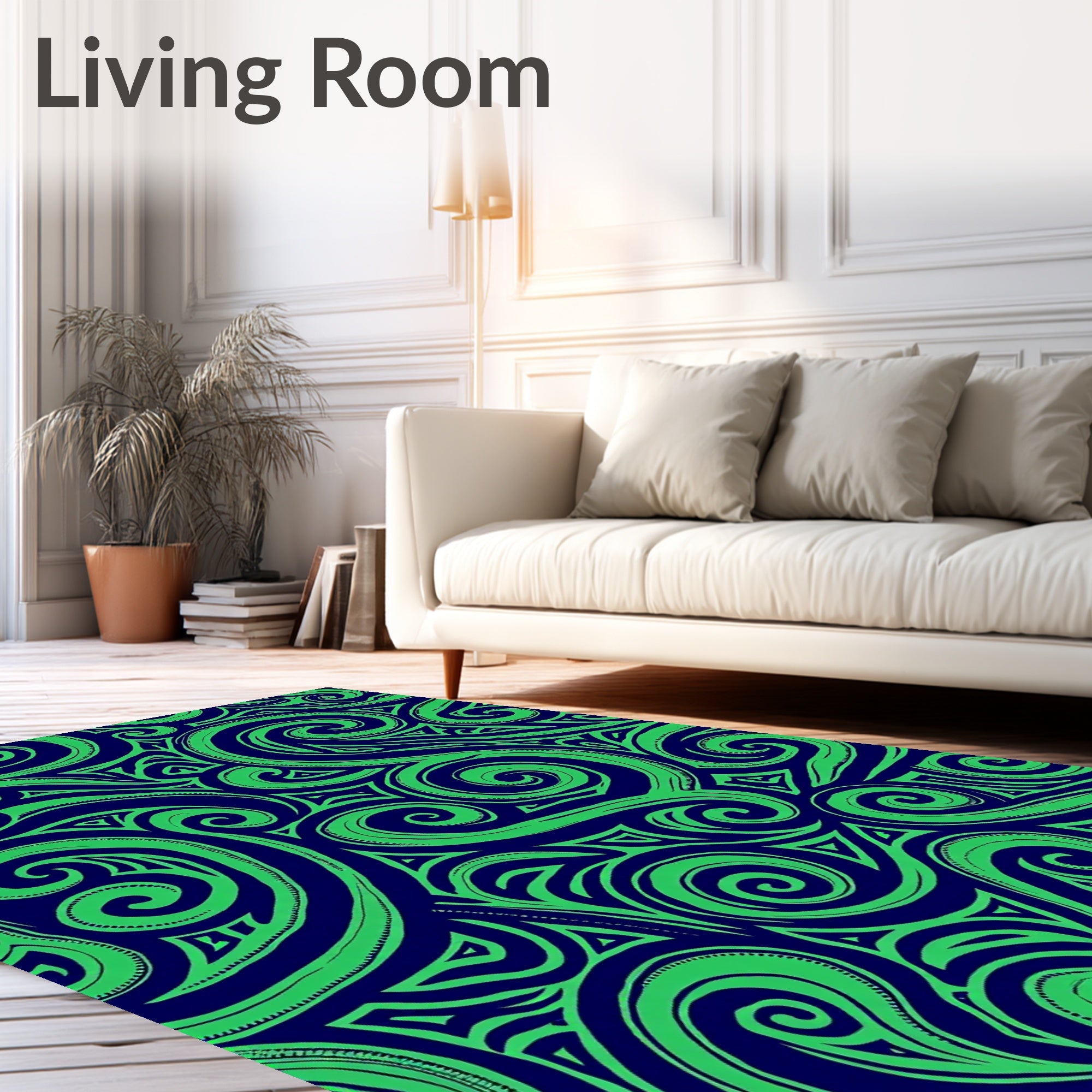 Green Swirl Navy Tribal Rug