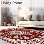 Deep Red Floral Frame Rug