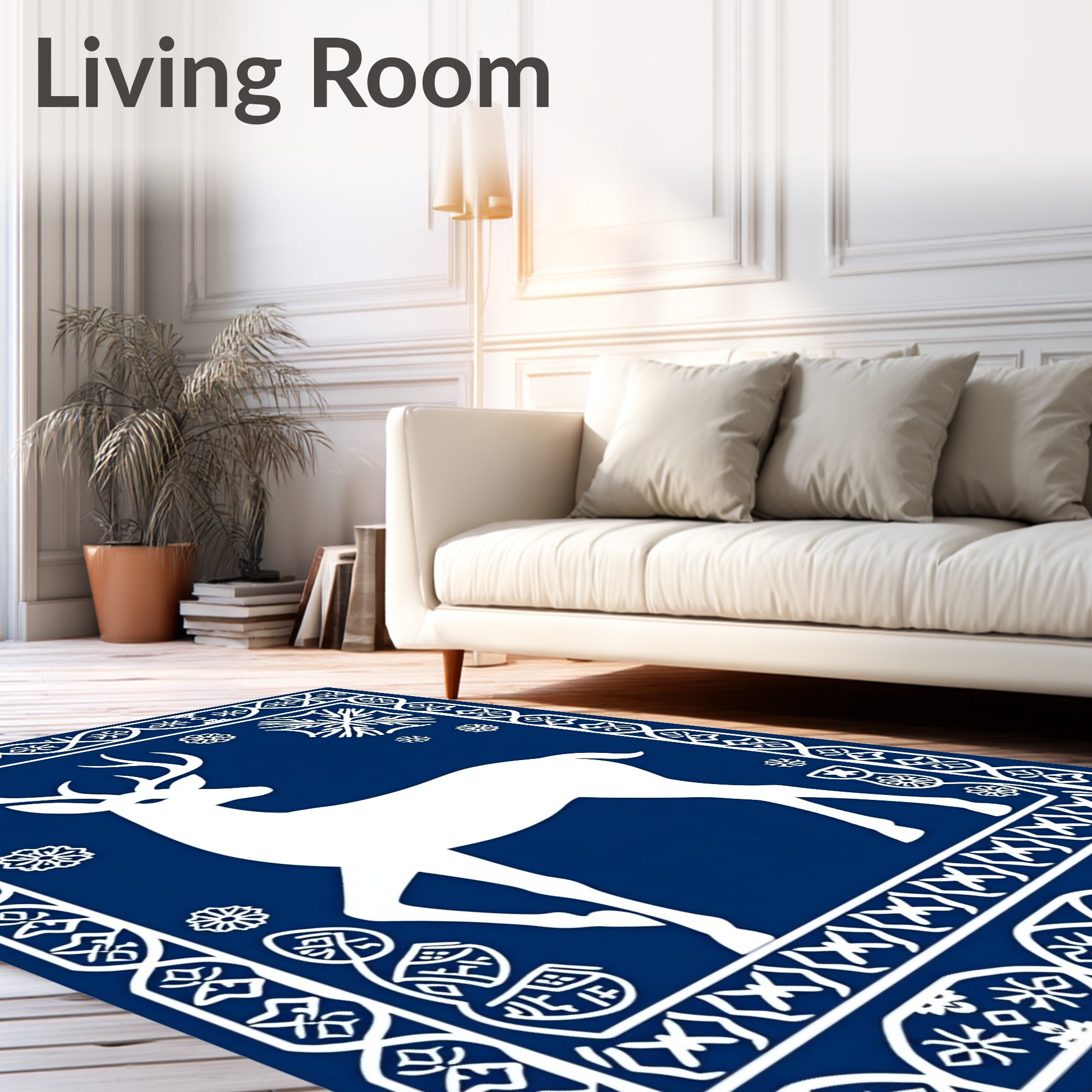 White Stag Winter Snowflake Border Rug