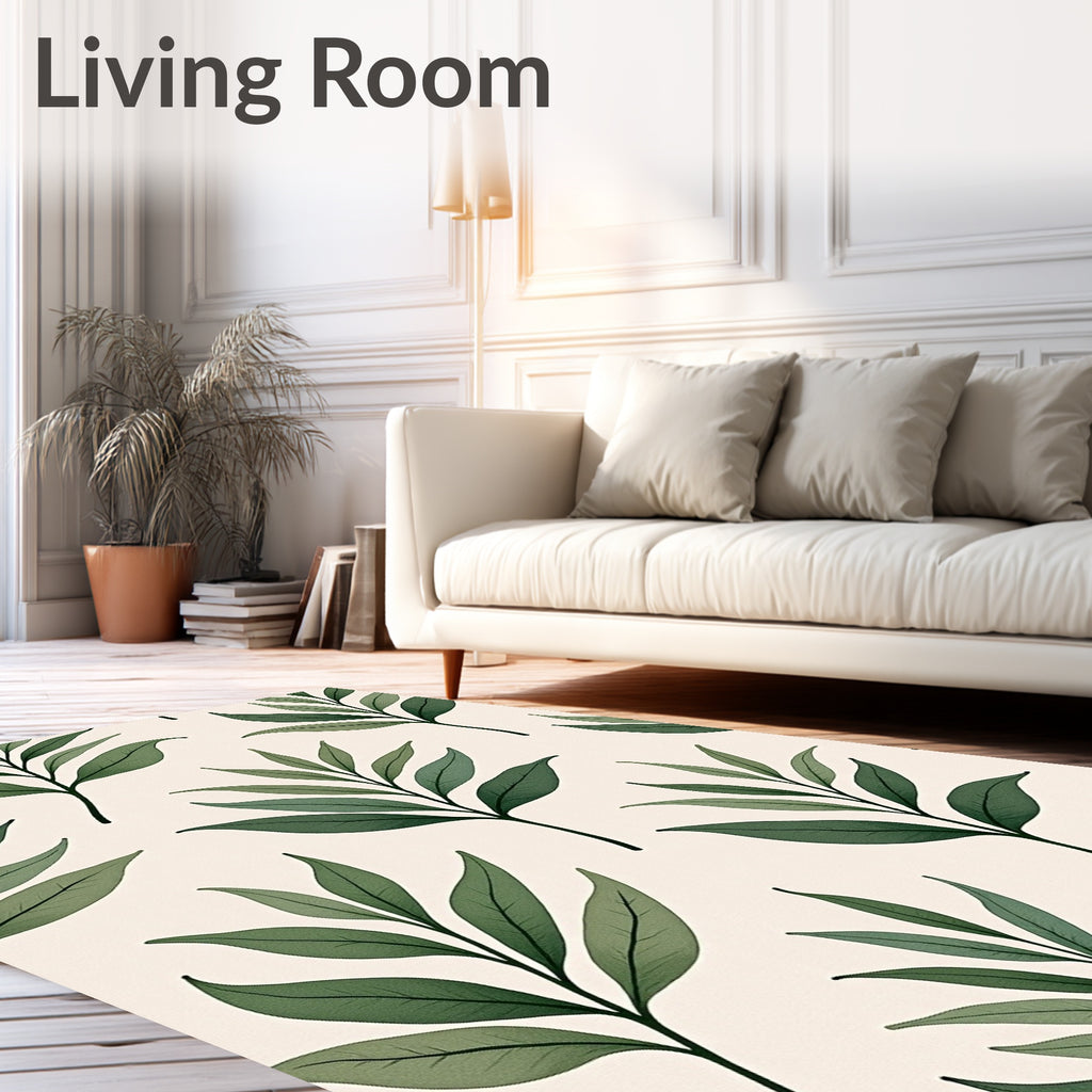 Delicate Green Leaf Branch Arrangement Rug