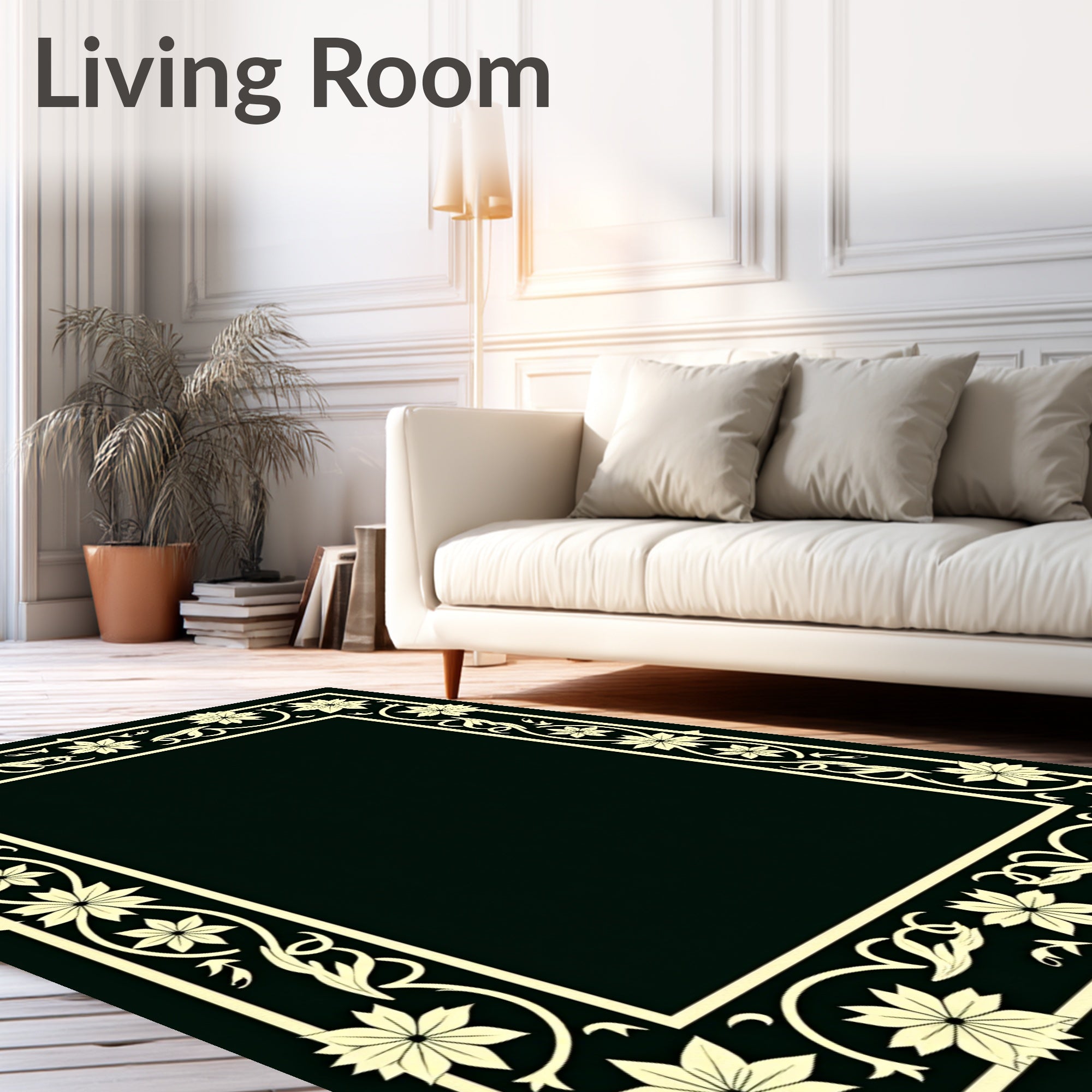 Cream Floral Vine Border Rug