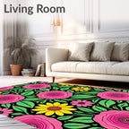 Vibrant Pink Yellow Floral Foliage Rug