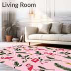 Pink Flamingo Tropical Leaf Art Rug
