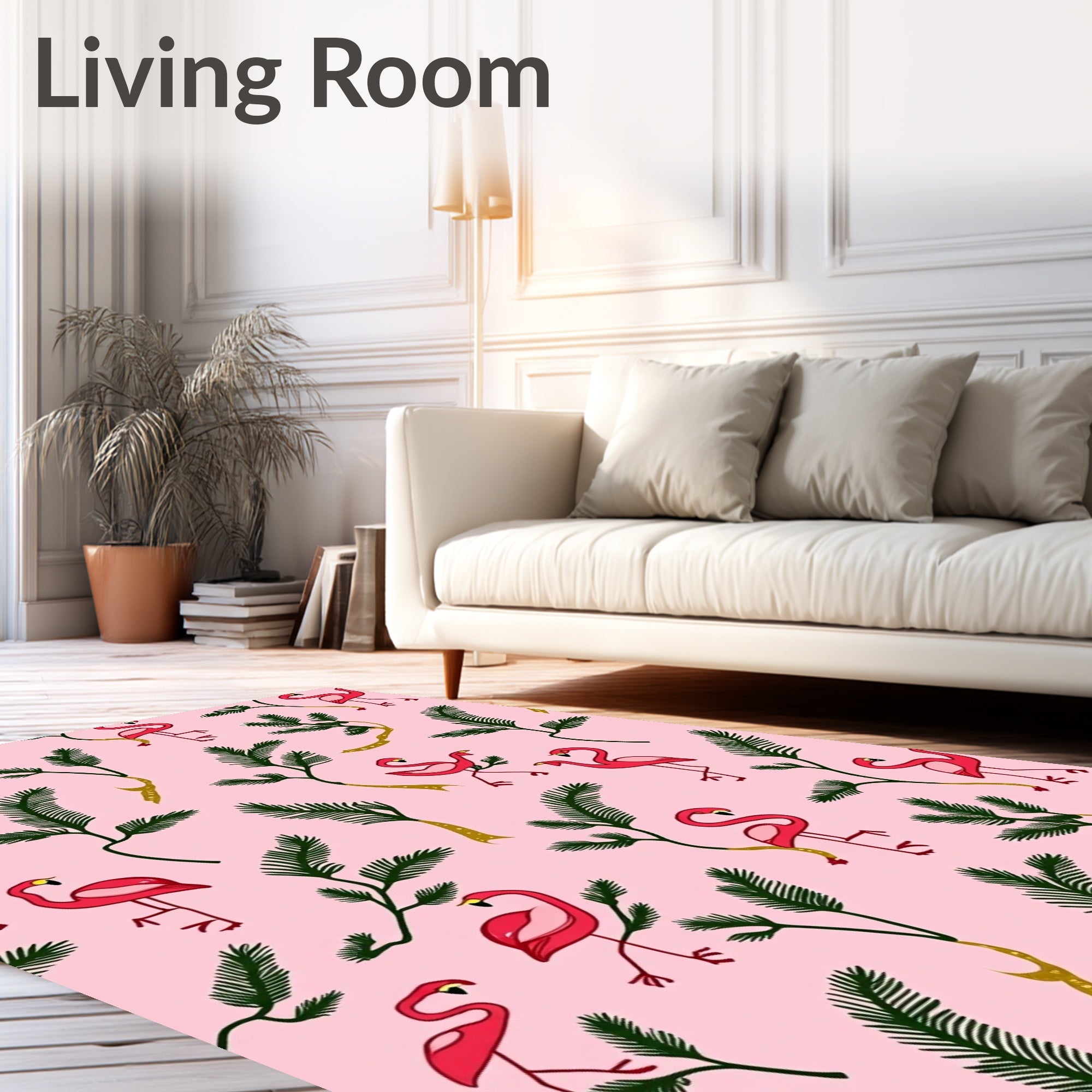 Pink Flamingo Tropical Leaf Art Rug