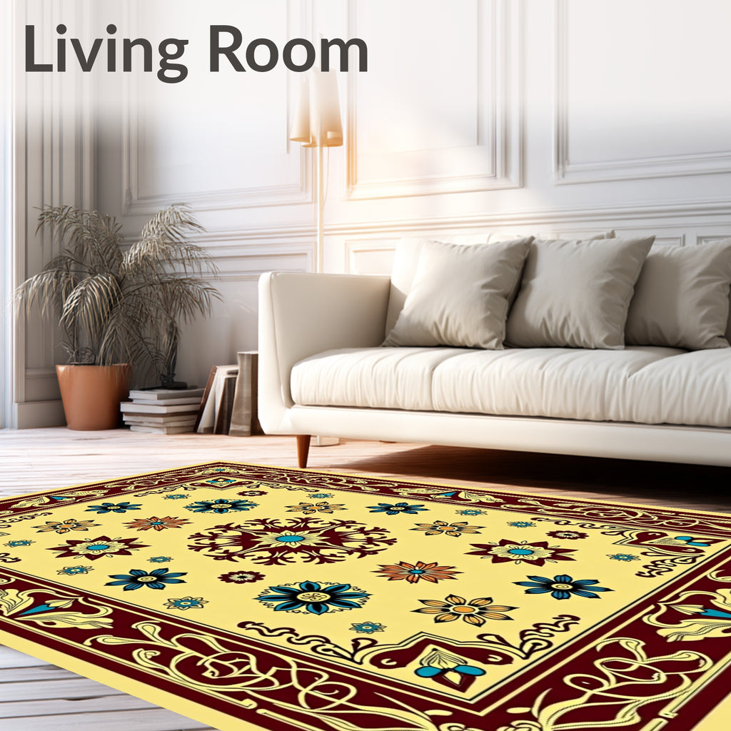 Crimson Gold Floral Scatter Medallion Rug