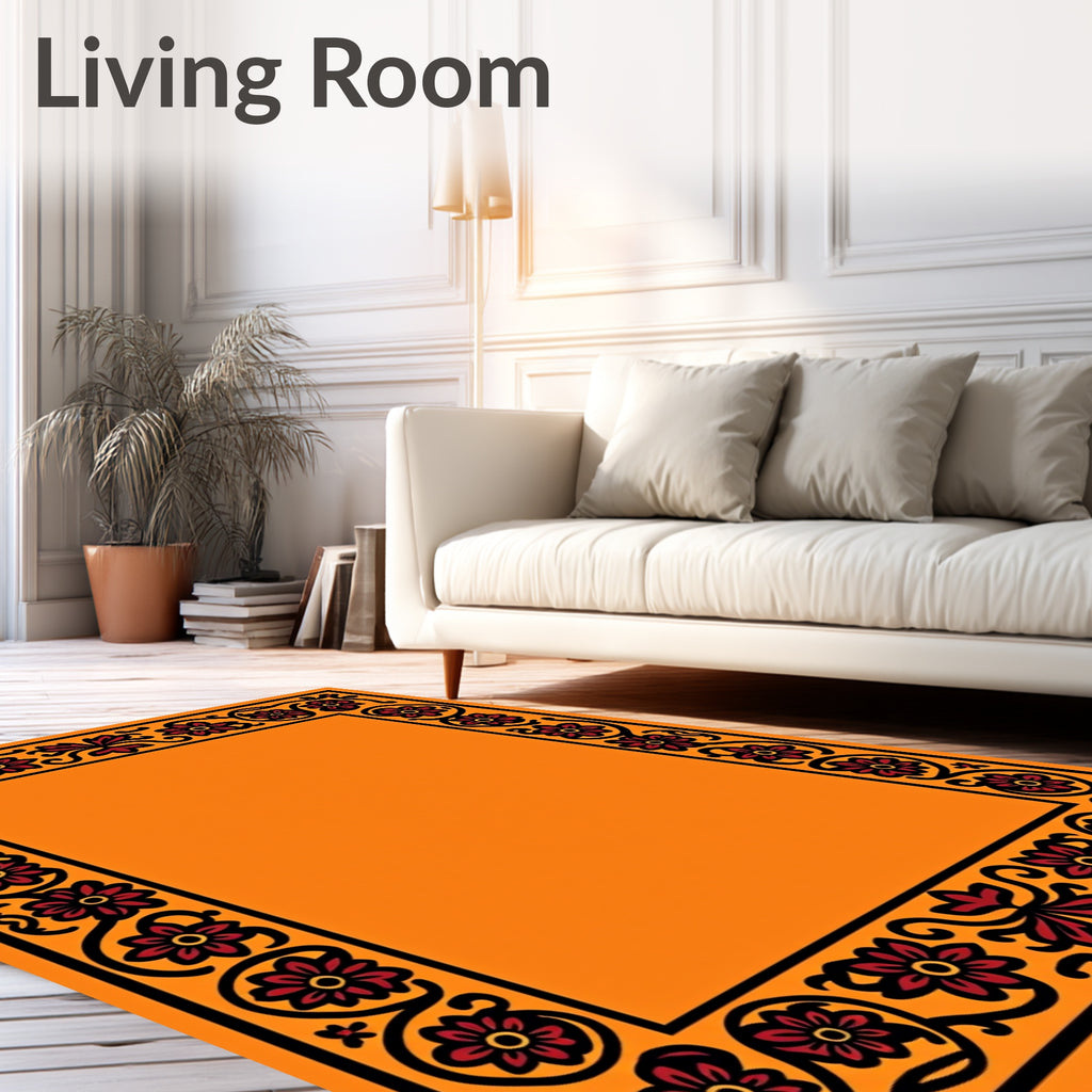 Bold Red Floral Border Orange Rug