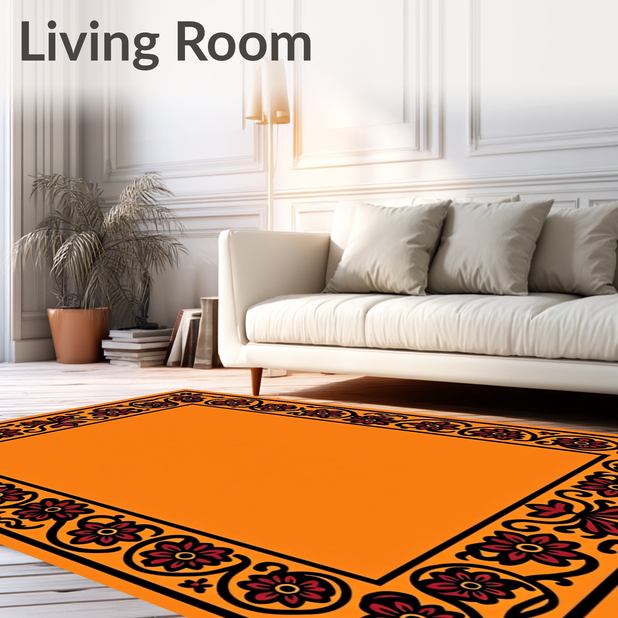 Bold Red Floral Border Orange Rug