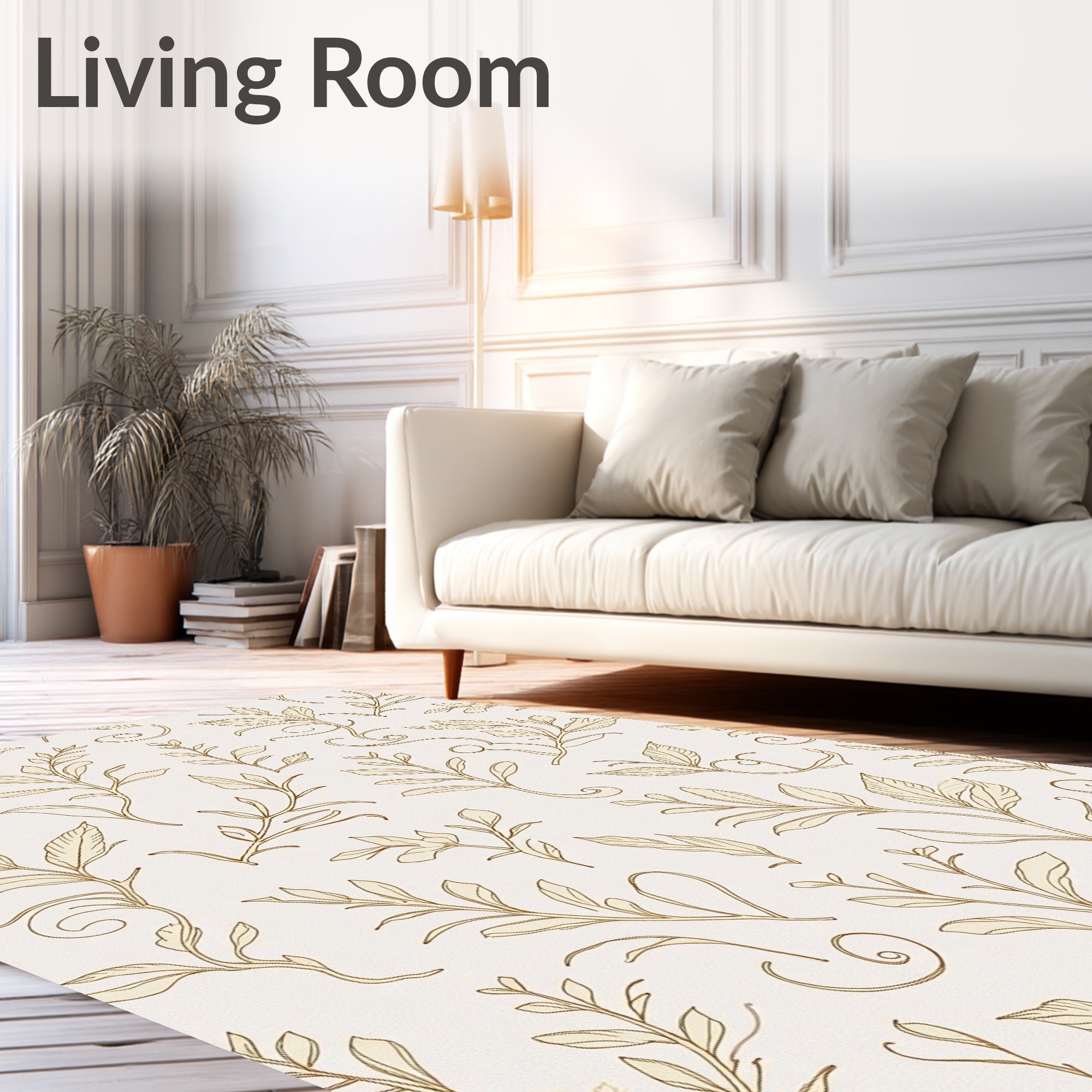 Cream Leafy Branch Swirl Art Rug