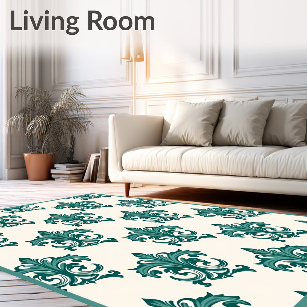 Emerald Damask Scrollwork Arrangement Rug
