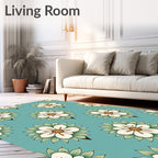 Aqua White Flower Leaf Medallion Rug