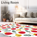 Red Gold Ornament Evergreen Branch Rug