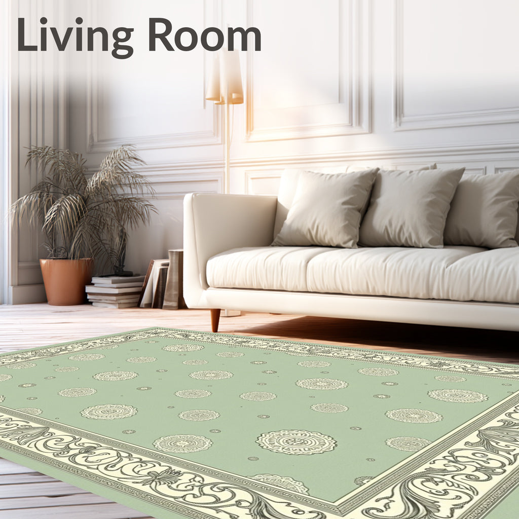 Pale Green Medallion Border Rug