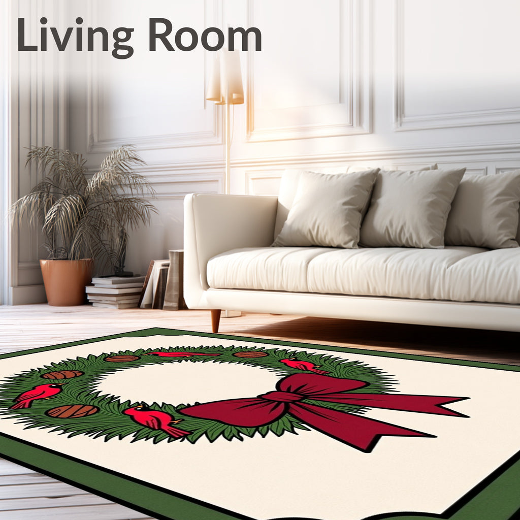 Festive Cardinal Wreath with Bow Rug