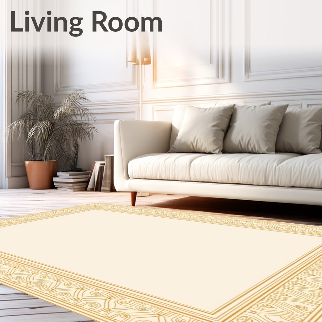 Gold Art Deco Bordered Cream Rug