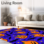 Spooky Orange Jack-o'-lantern Bat Stars Rug