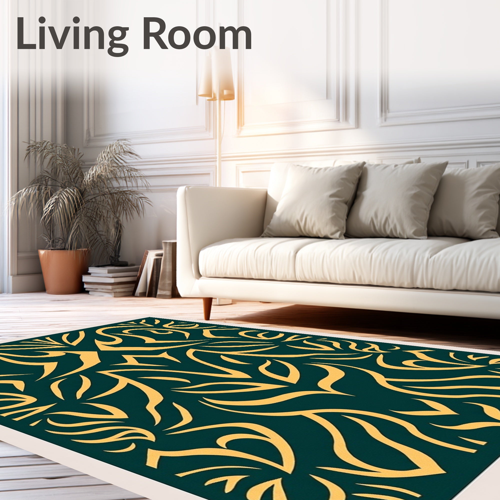 Ochre Swirls on Teal Background Rug