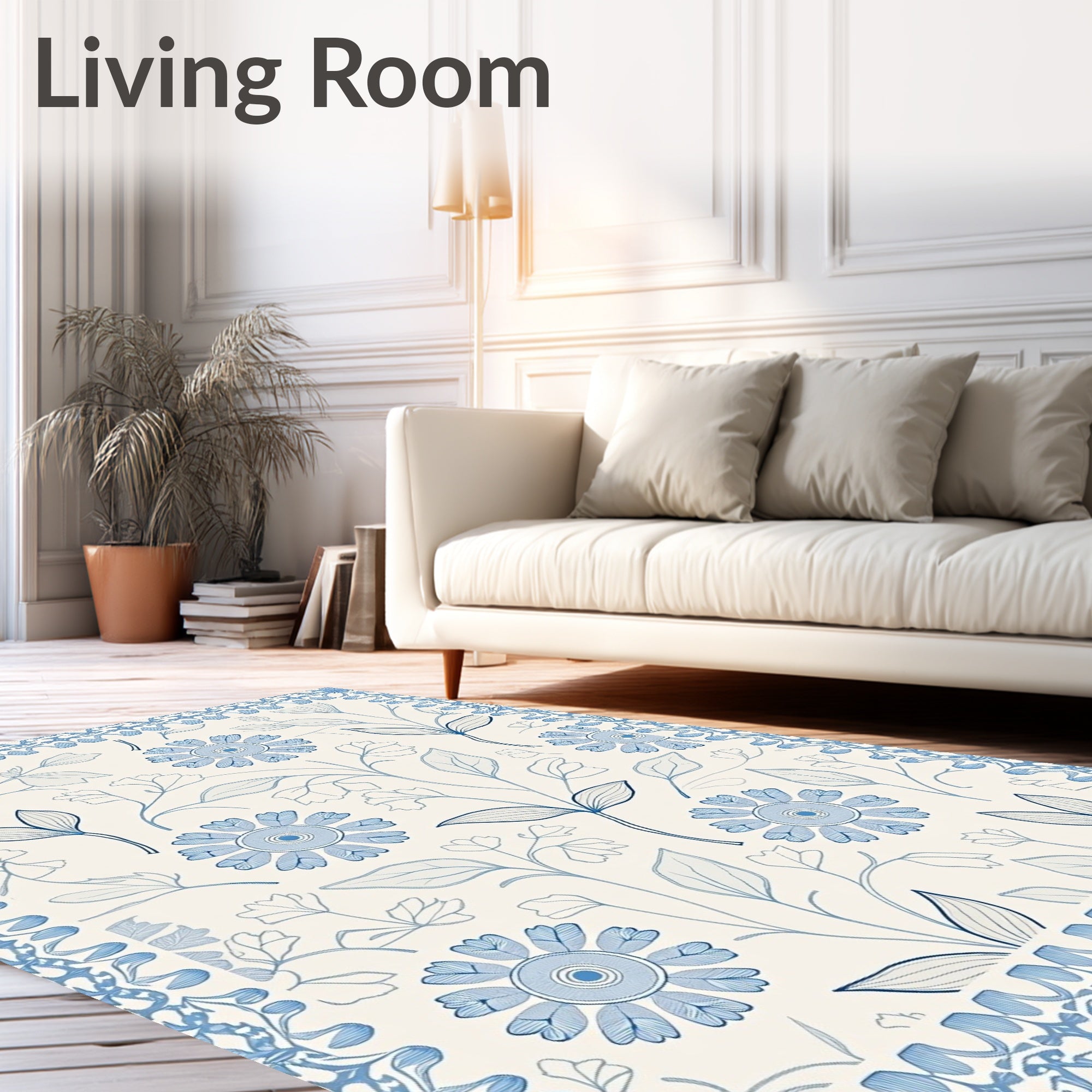 Classic Blue Floral Garden Motif Rug