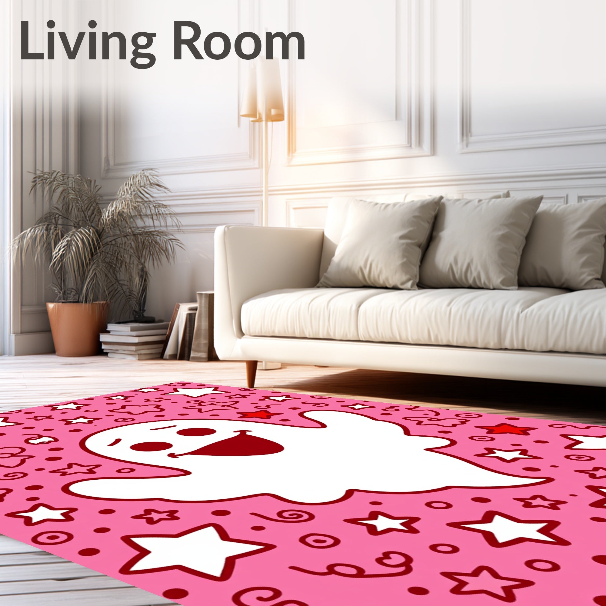 Playful Pink Ghost Star Mix Rug