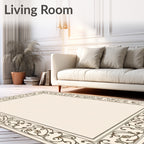 Ornate Cream and Brown Scroll Border Rug