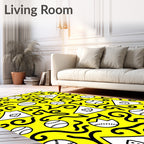 Bright Yellow Baseball Swirls Rug