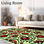 Red Floral Medallion Light Green Background Rug